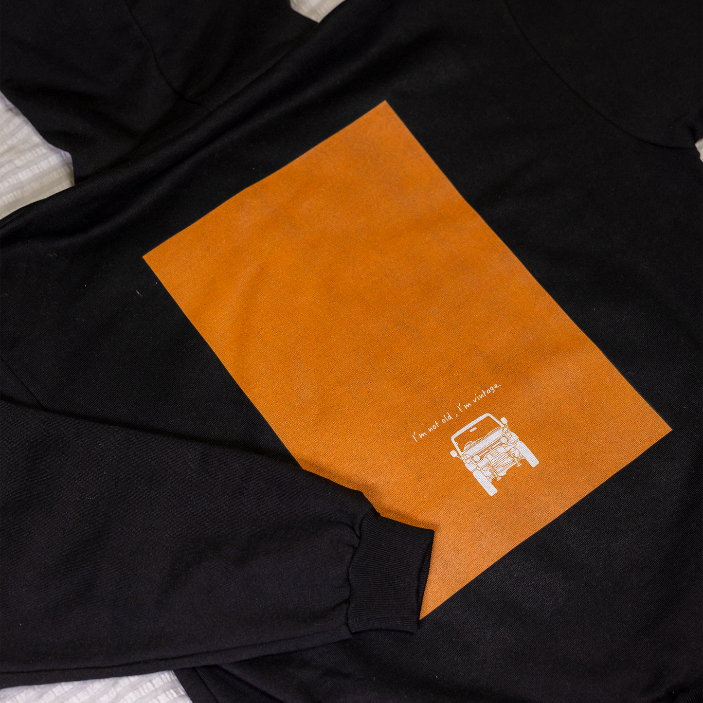 ヘビーウェイト裏起毛パーカー 15oz ブラック「I'm not old , I'm vintage.」