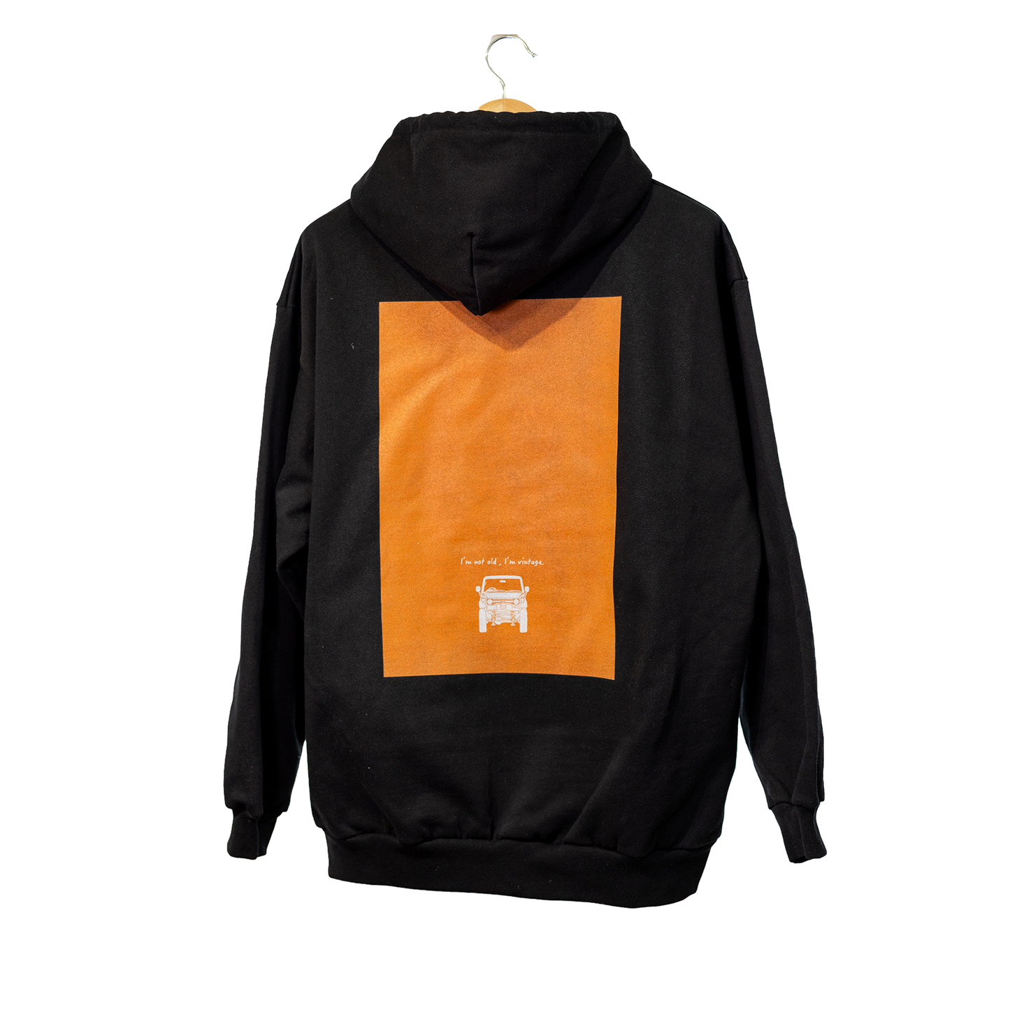 ヘビーウェイト裏起毛パーカー 15oz ブラック「I'm not old , I'm vintage.」